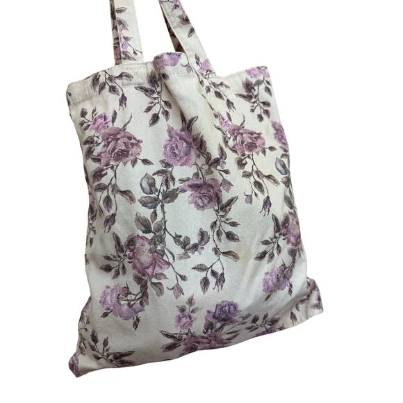 Loveshackfancy Floral Canvas Tote Bag Purple White - Picture 9 of 10